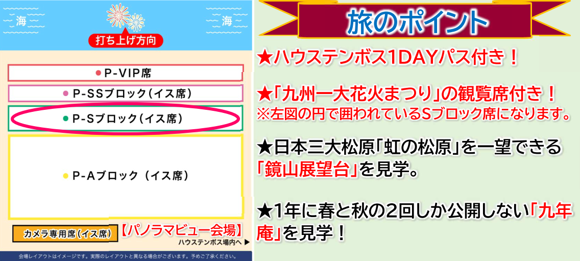 旅のポイント　<添乗員同行>ハウステンボス～西日本最大級22,000発の花火が包み込む～　第12回九州一大花火まつり3日間　那覇発【遊タイムツアー】