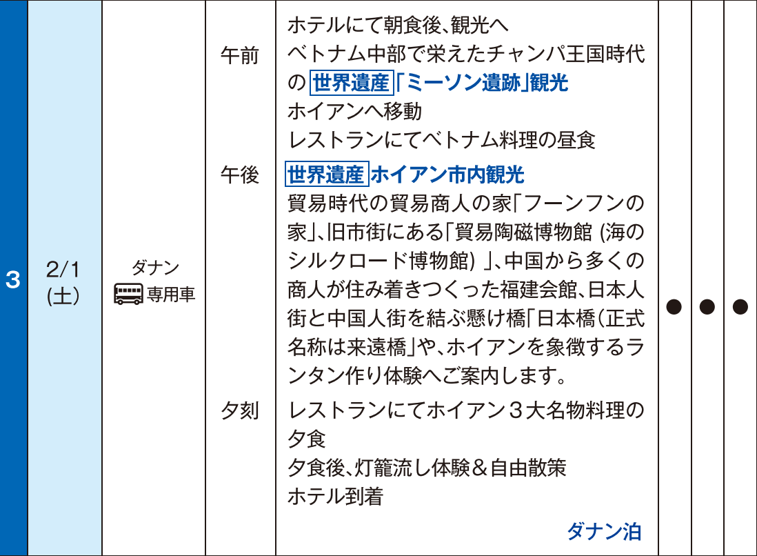 観光付プラン　スケジュール3日目【那覇⇔ダナン】ベトジェット チャーター直行便で行く！　ベトナム中部　ダナン４日間｜那覇空港発着　ベトナムツアー