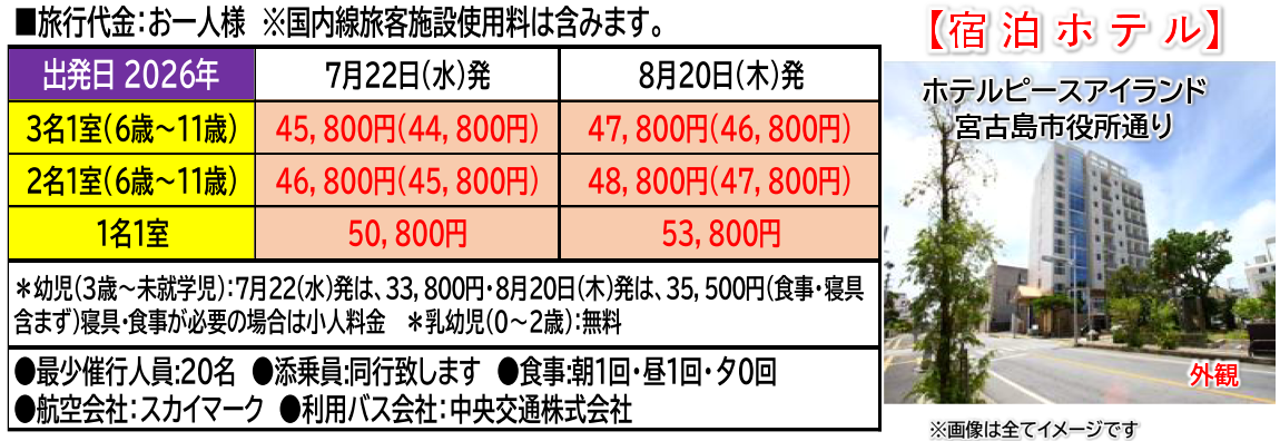 旅行代金 【添乗員同行】宮古満喫2日間~下地島・伊良部島・宮古島・来間島・池間島~5島巡り【遊タイムツアー】 旅行代金 【添乗員同行】宮古満喫2日間~下地島・伊良部島・宮古島・来間島・池間島~5島巡り【遊タイムツアー】