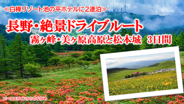 【添乗員同行】長野・絶景ドライブルート　霧ヶ峰・美ケ原高原と松本城３日間～　那覇発【遊タイムツアー】