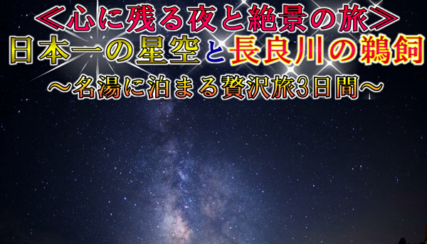 【添乗員同行】心に残る夜と絶景の旅。日本一の星空と長良川の鵜飼い～名湯に泊まる贅沢旅３日間～【遊タイムツアー】