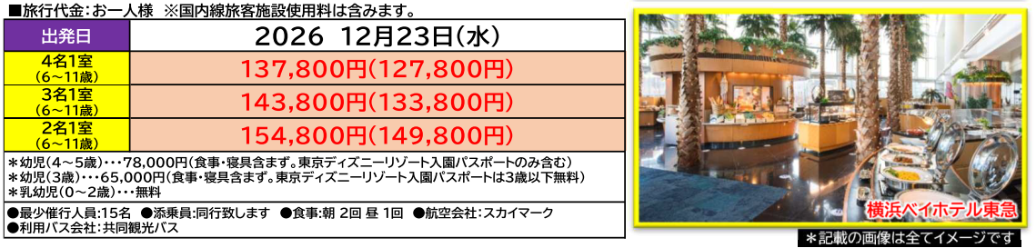 旅行代金<添乗員同行>東京ディズニーリゾートと横浜クリスマスマーケット3日間 那覇発【遊タイムツアー】クリスマスツアー 旅行代金<添乗員同行>東京ディズニーリゾートと横浜クリスマスマーケット3日間 那覇発【遊タイムツアー】クリスマスツアー